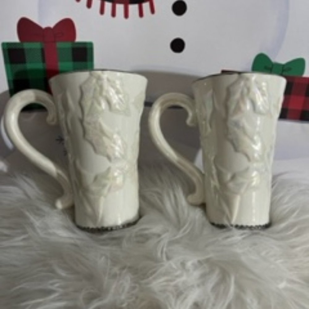 2 Christmas Morning Coffee Mugs, Holly Motif, Bella Cassa by Ganz